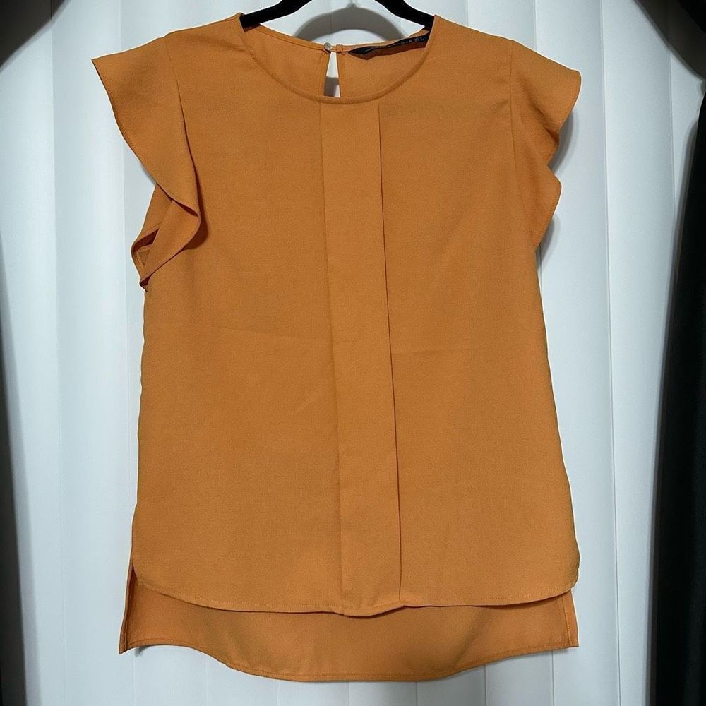Zara Work Top | Orange Ruffle Sleeve Top